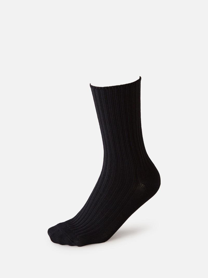 Chaussettes homme côtelées en laine mérinos renforcée - Noir