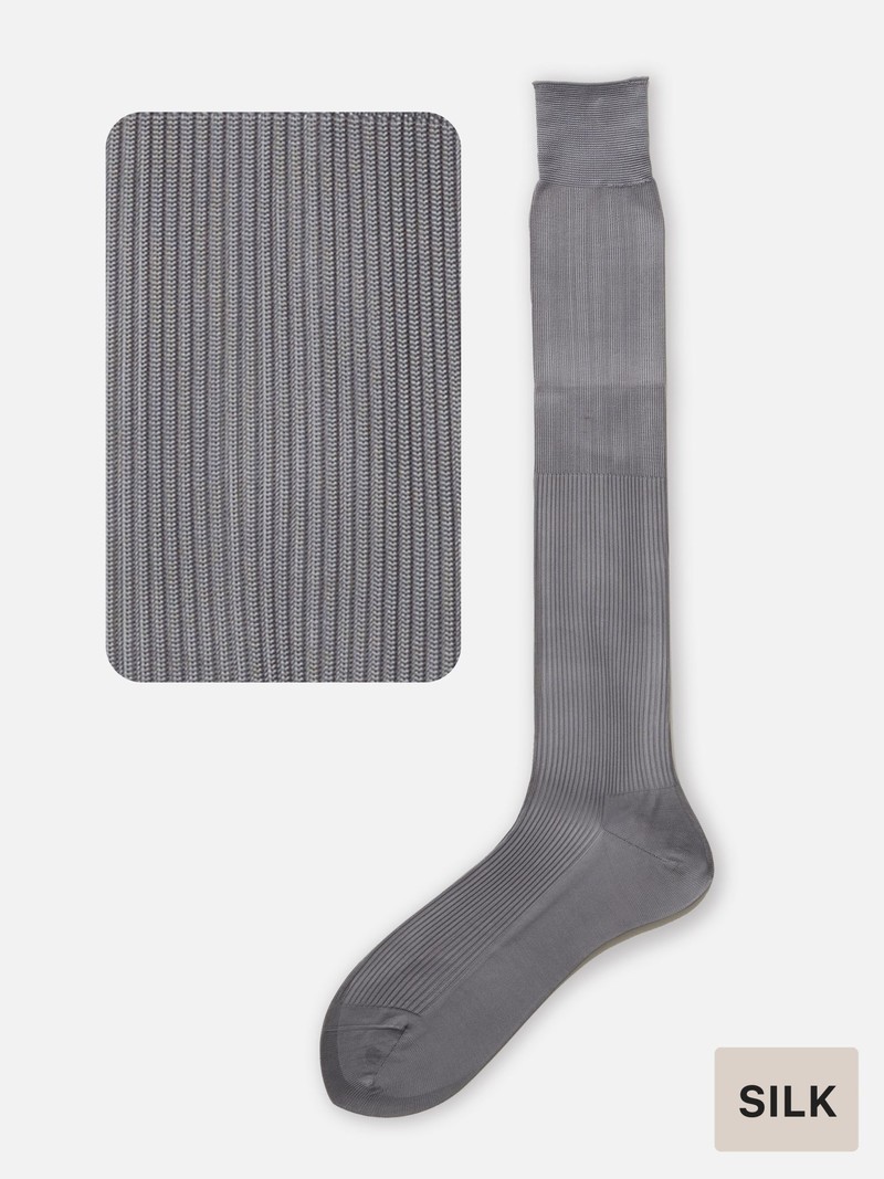 100% Silk Ribbed 256N Knee High Socks M