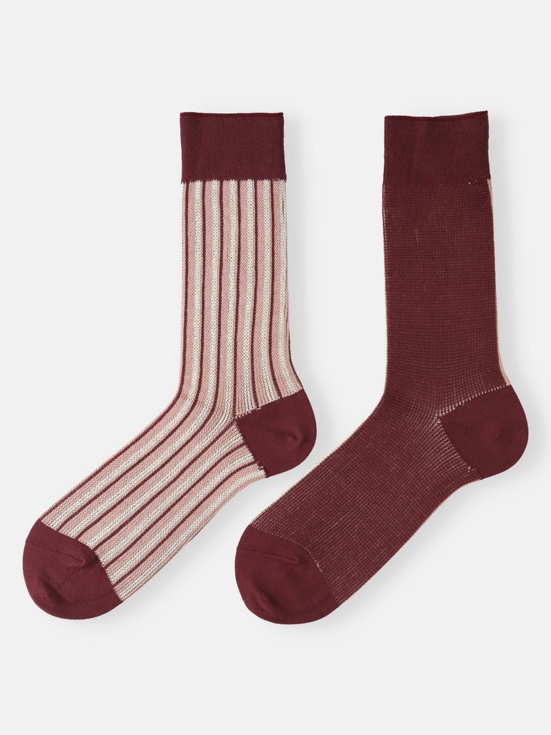 Jacquard Panel Stripe Mid-Calf Socks M - TABIO E-SHOP Paris