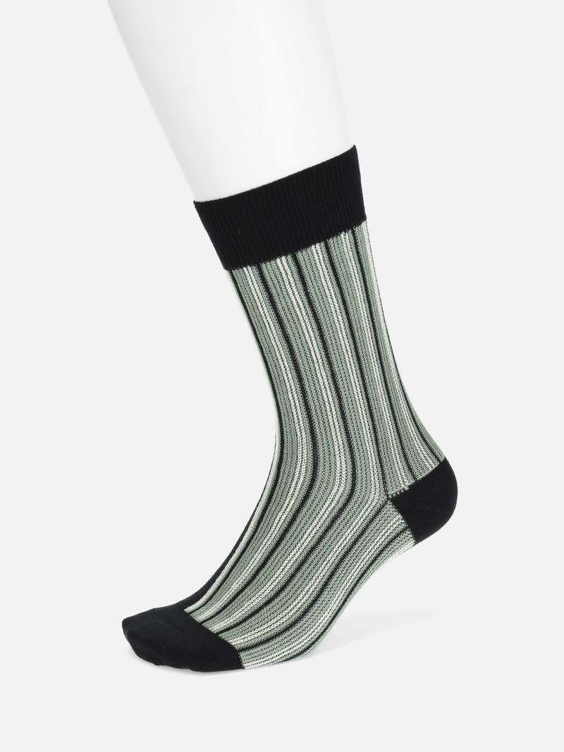 Jacquard Panel Stripe Mid-Calf Socks M