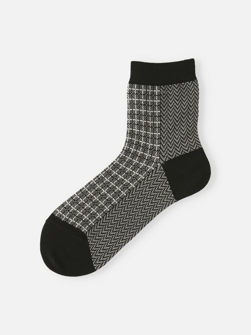 Karierte niedrige Crew-Socken mit Fischgrät-Einsatz