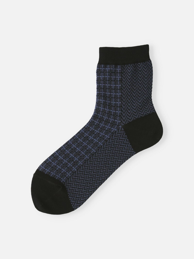 Karierte niedrige Crew-Socken mit Fischgrät-Einsatz