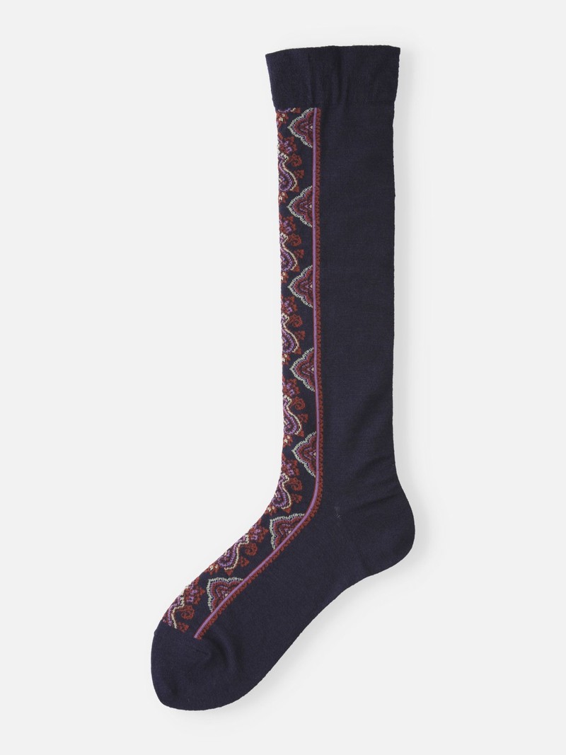 Merino Wool Front Motif Knee High Socks