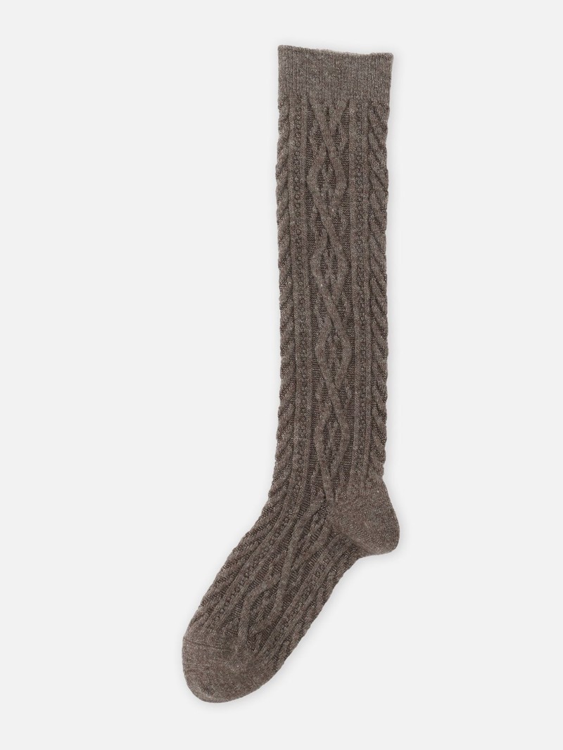 Diamond Cable Knit Wool Knee-High Socks 