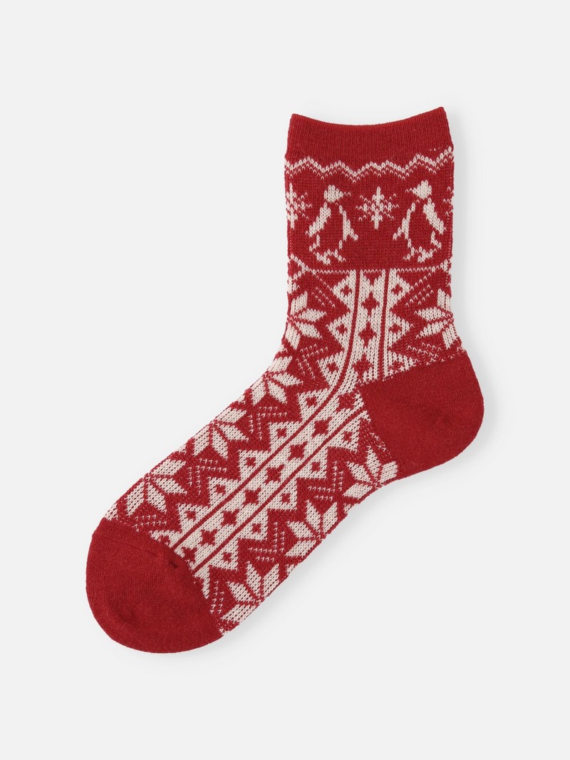 Socquette jacquard Pingouin neige laine d'agneau L
