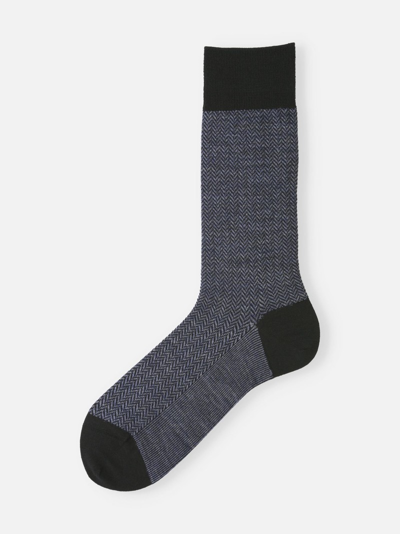 Merino Wool Herringbone Mid Calf Socks L