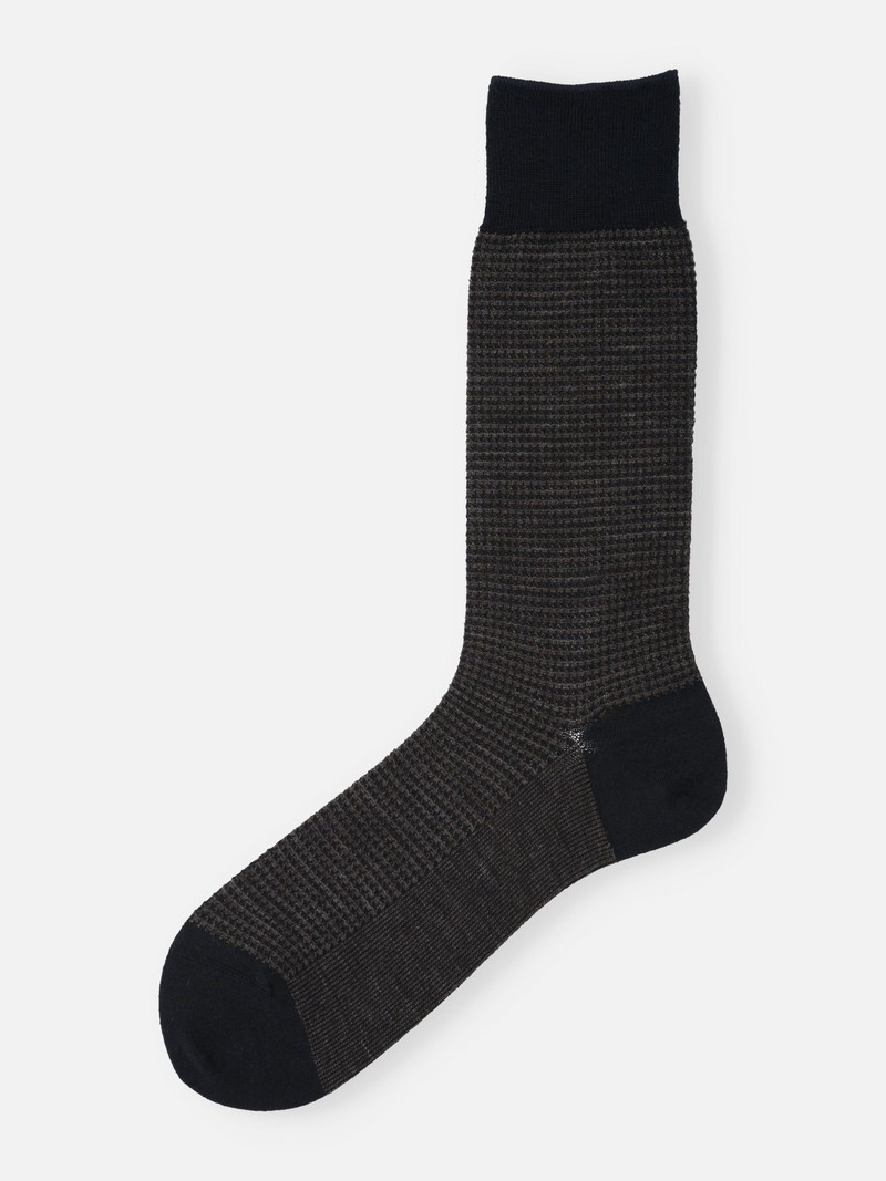 Merino Wool Houndstooth Mid Calf Socks L