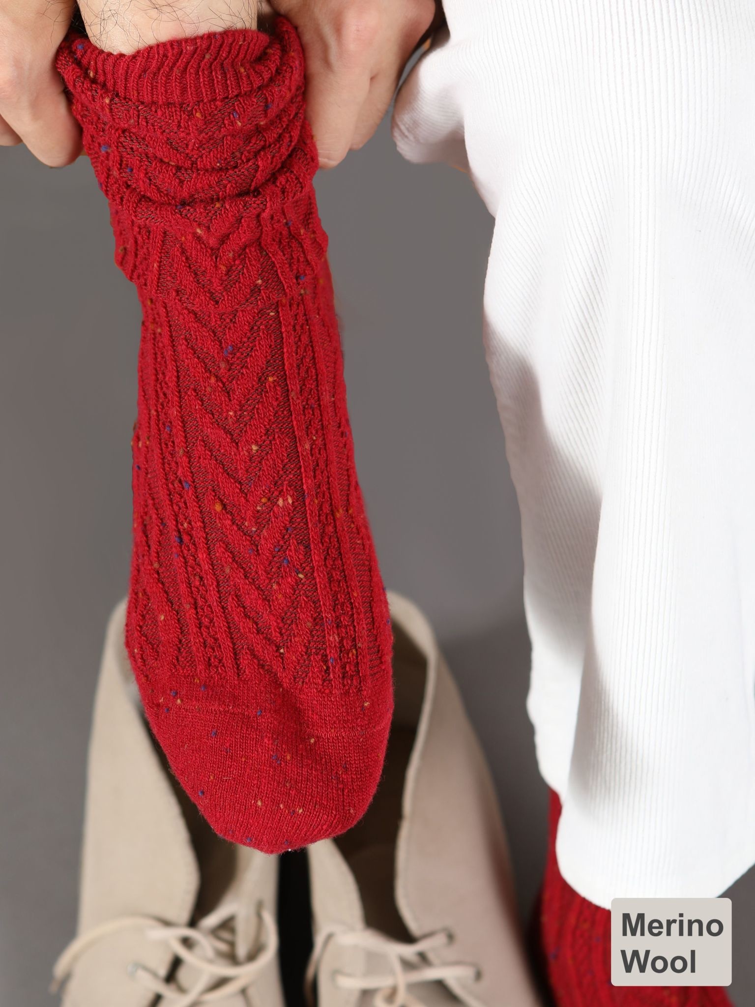 Mi-chaussette laine Mérinos chinée côtelée - TABIO E-SHOP Paris