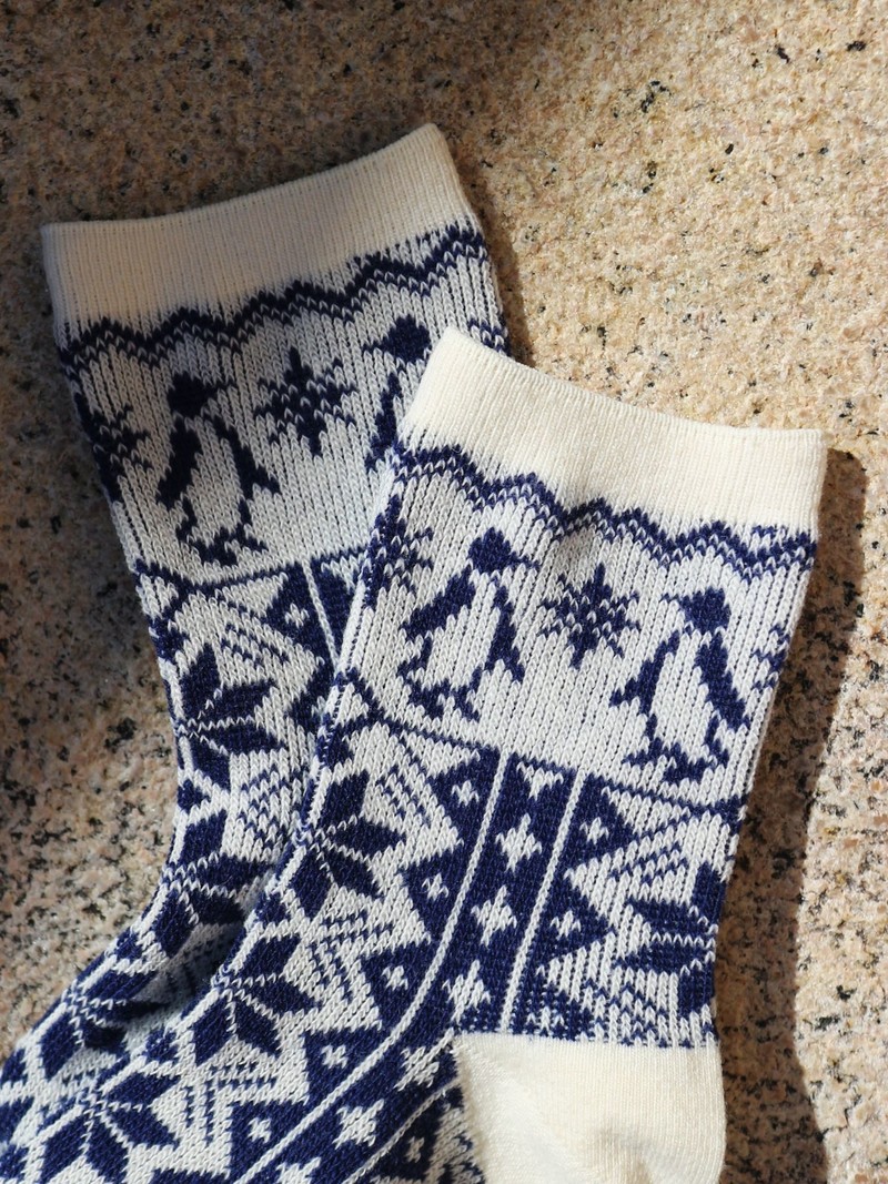 Socquette jacquard Pingouin neige laine d'agneau L
