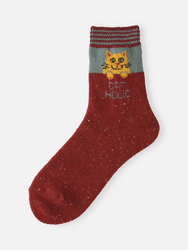 Wool Cat Low Crew Socks
