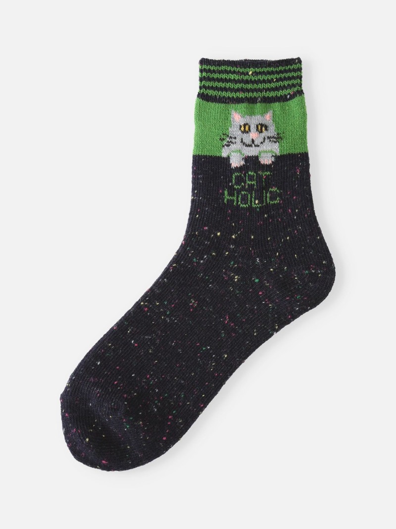 Wool Cat Low Crew Socks