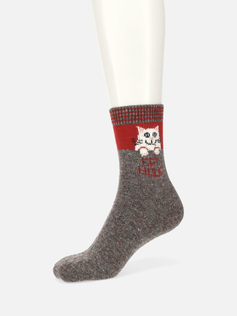 Wool Cat Low Crew Socks