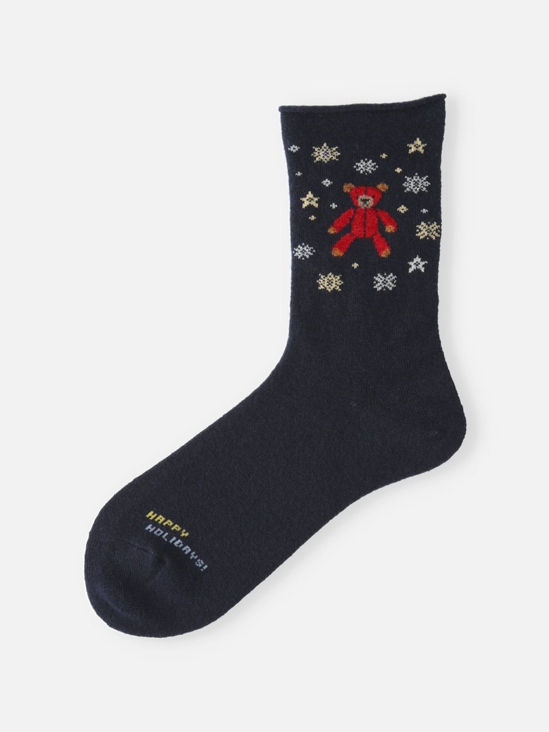 Niedrige Rundsocken mit Teddybär aus Merinowolle