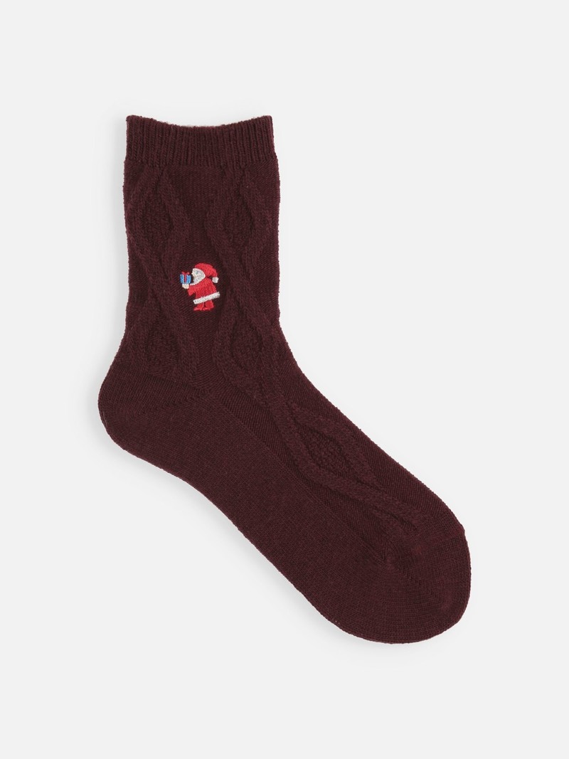 Santa Clause Cable Knit Low Crew Socks