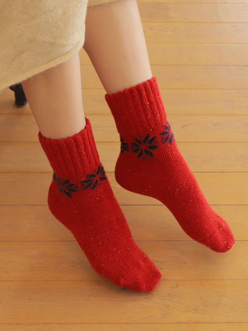 Merino Wool Snowflake Low Crew Socks