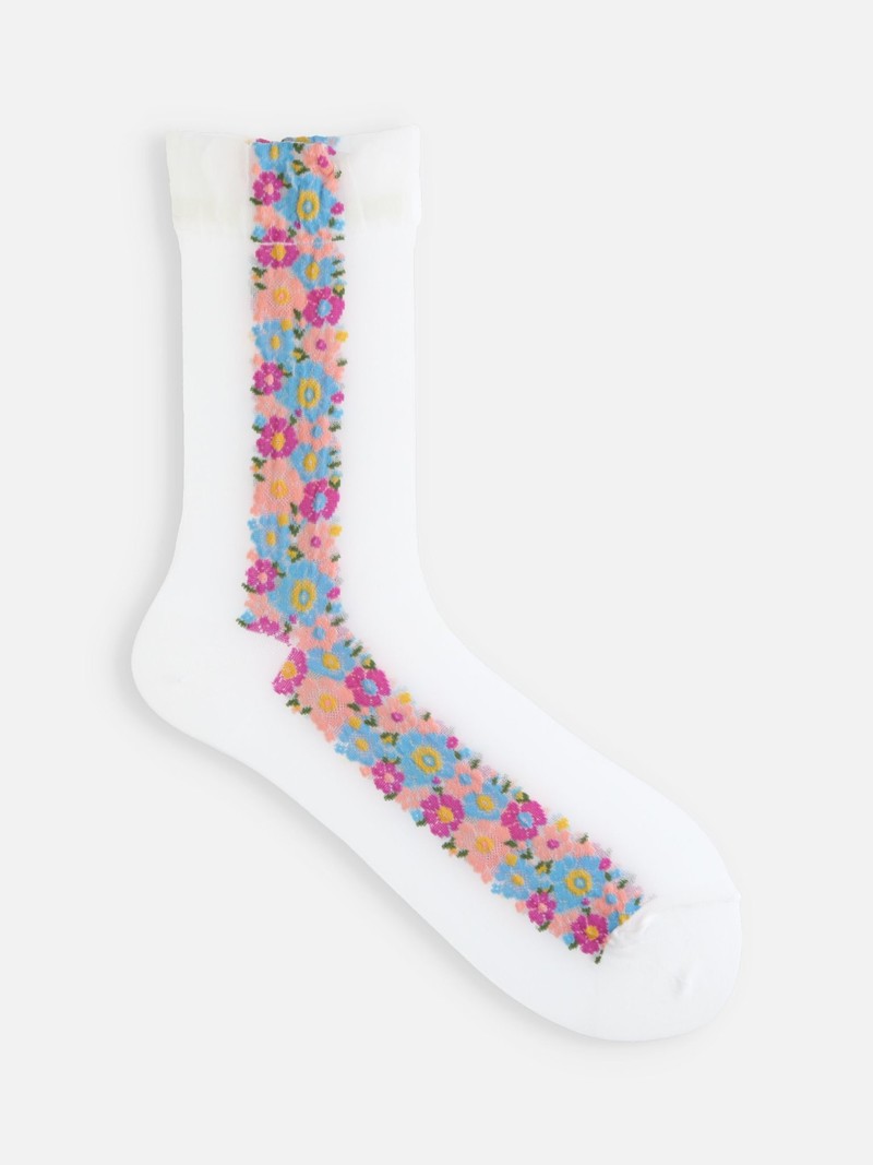 Festive Floral Sheer Crew Sock