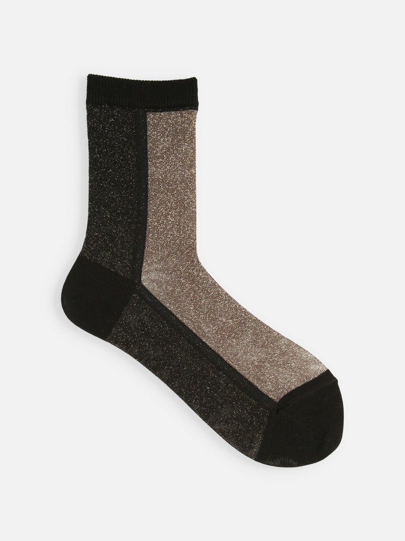 Tweekleurige lage ronde sokken met glinsterend paneel