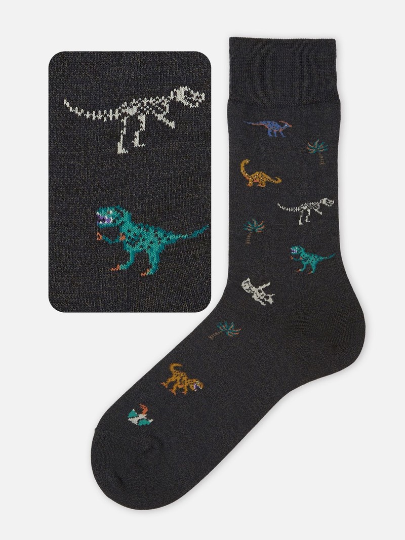 Dinosaur Pattern Crew Socks L