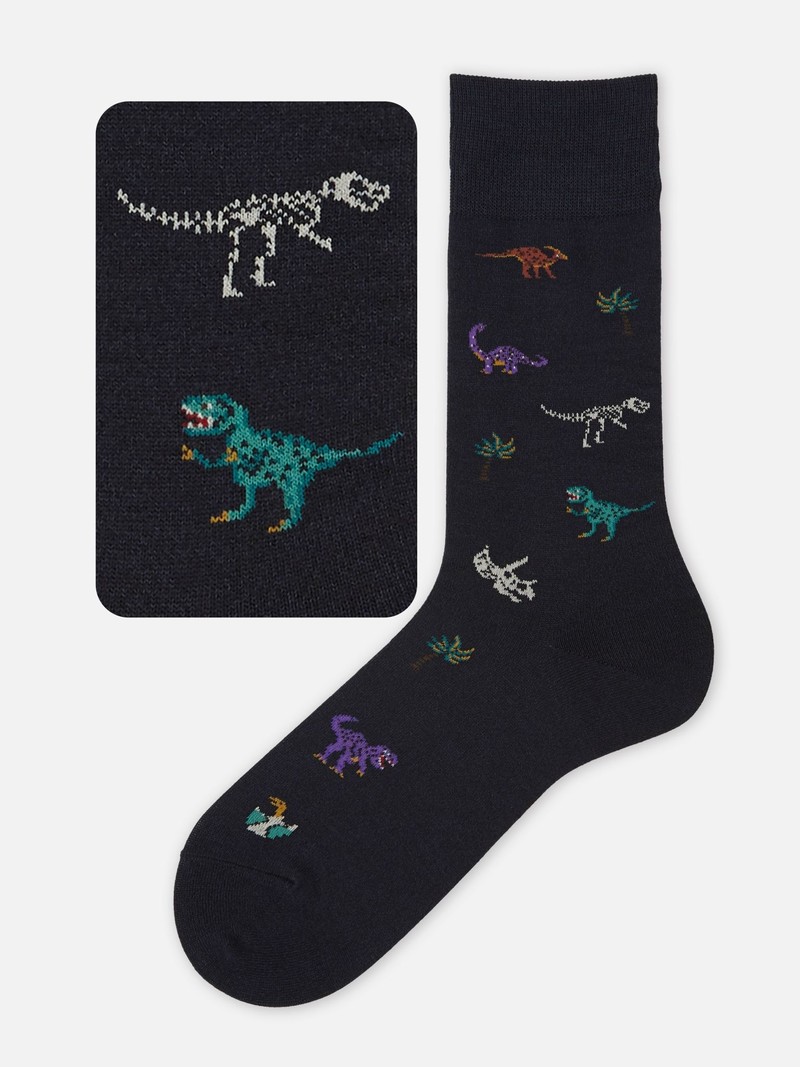 Dinosaur Pattern Crew Socks L