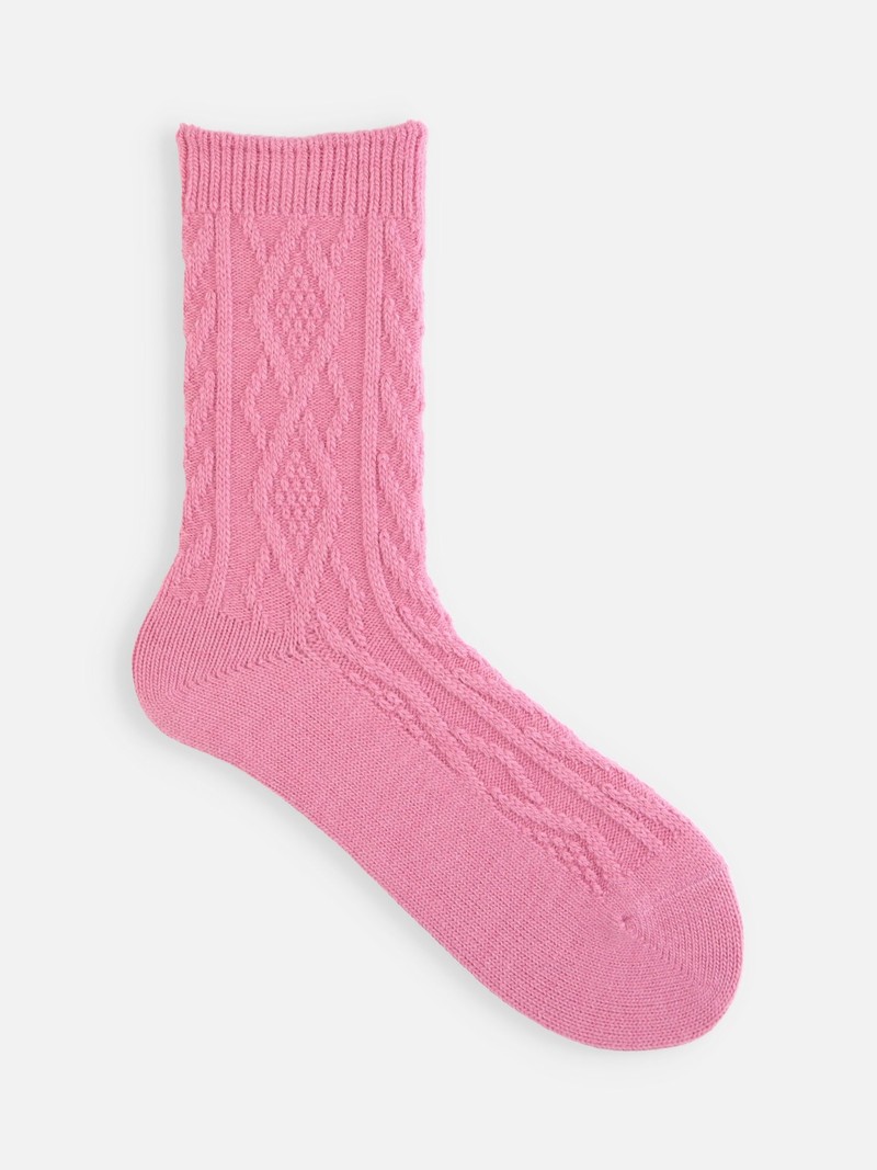 Wool Diamond Cable Crew Socks