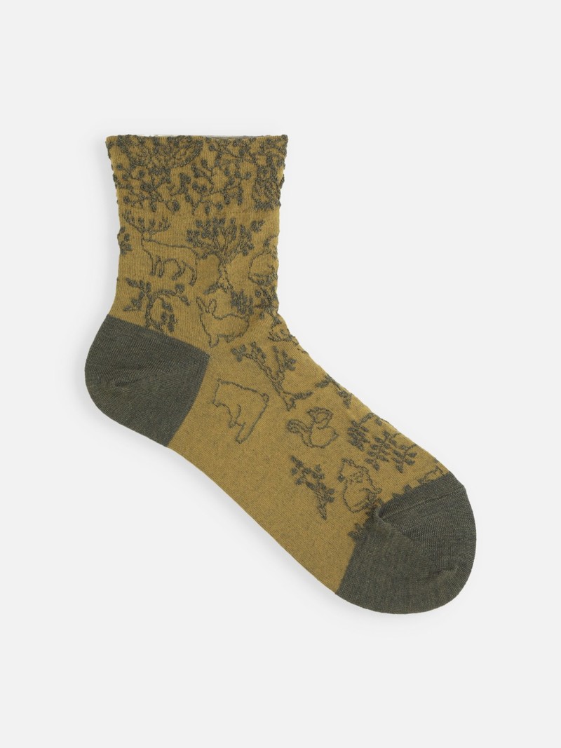 Merino Wool Animal Float Low Crew Socken