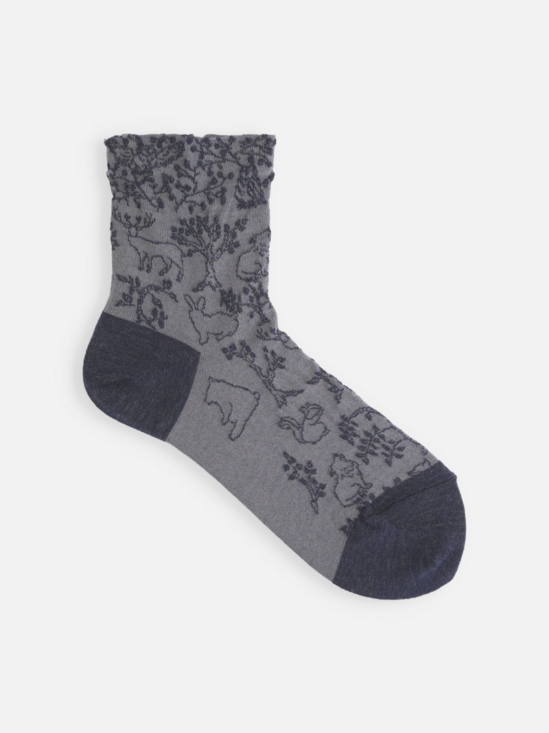 Merino Wool Animal Float Low Crew Socken