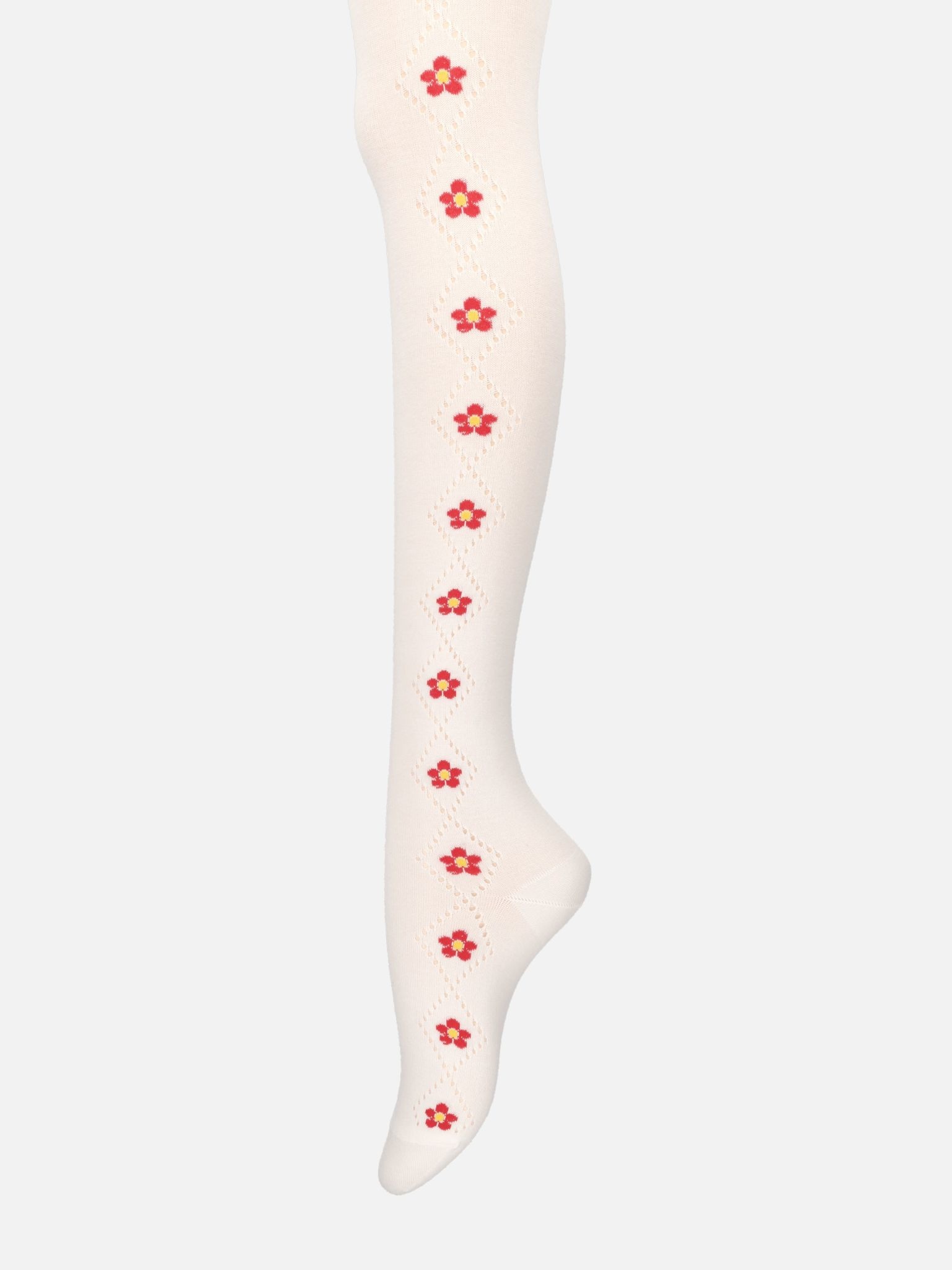 Side Flower Knit Cotton Tights 250D