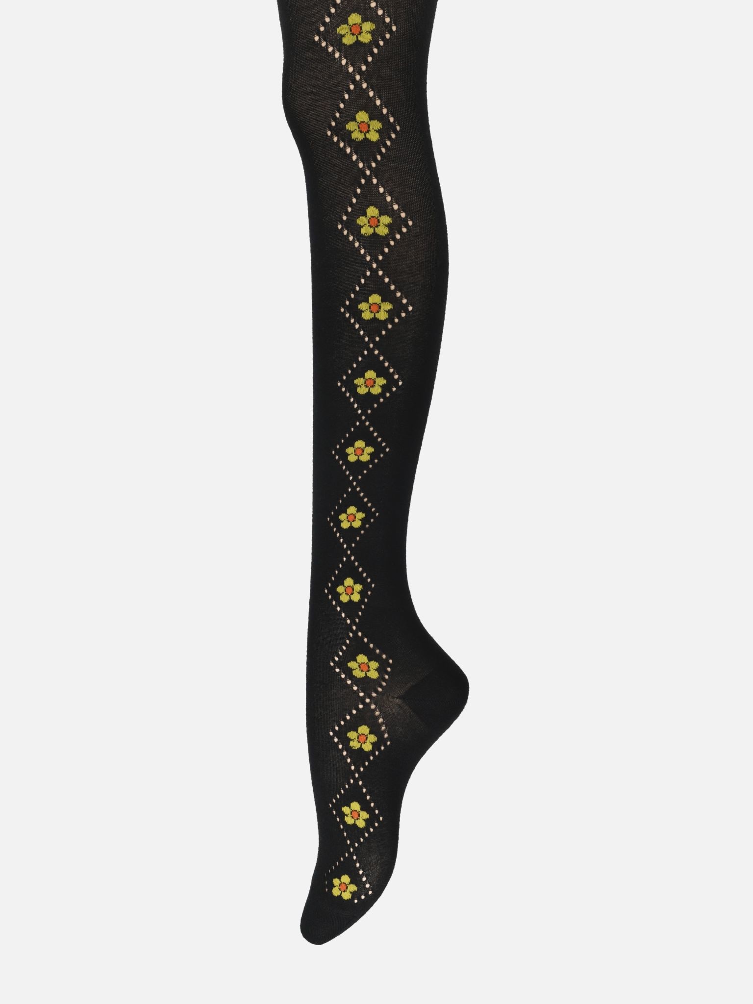 Side Flower Knit Cotton Tights 250D