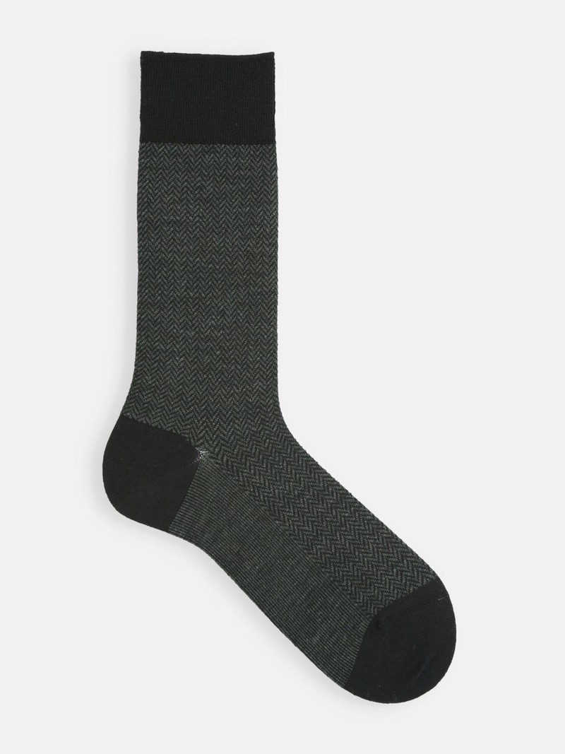 Merino Wool Herringbone Mid-Calf Socks L