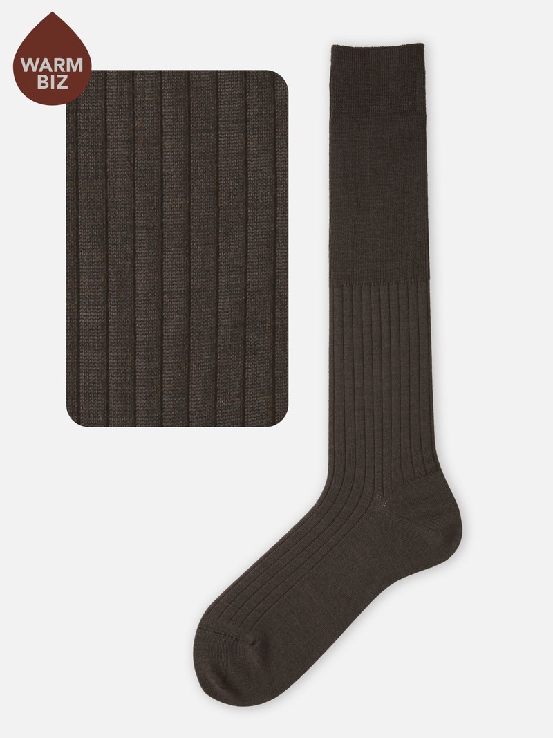 Men's merino wool ribbed knee-high socks - Dark blue