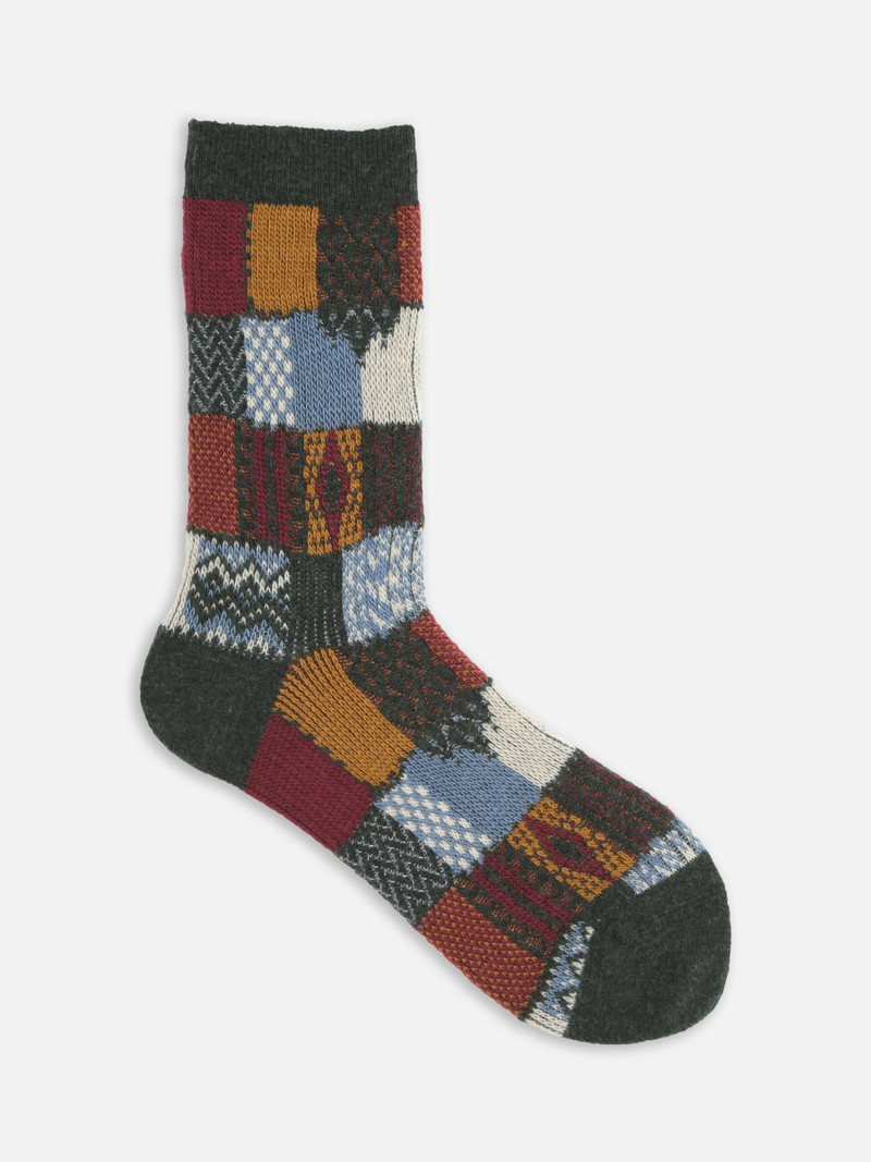 Crew-Socken aus Woll-Jacquard-Patchwork