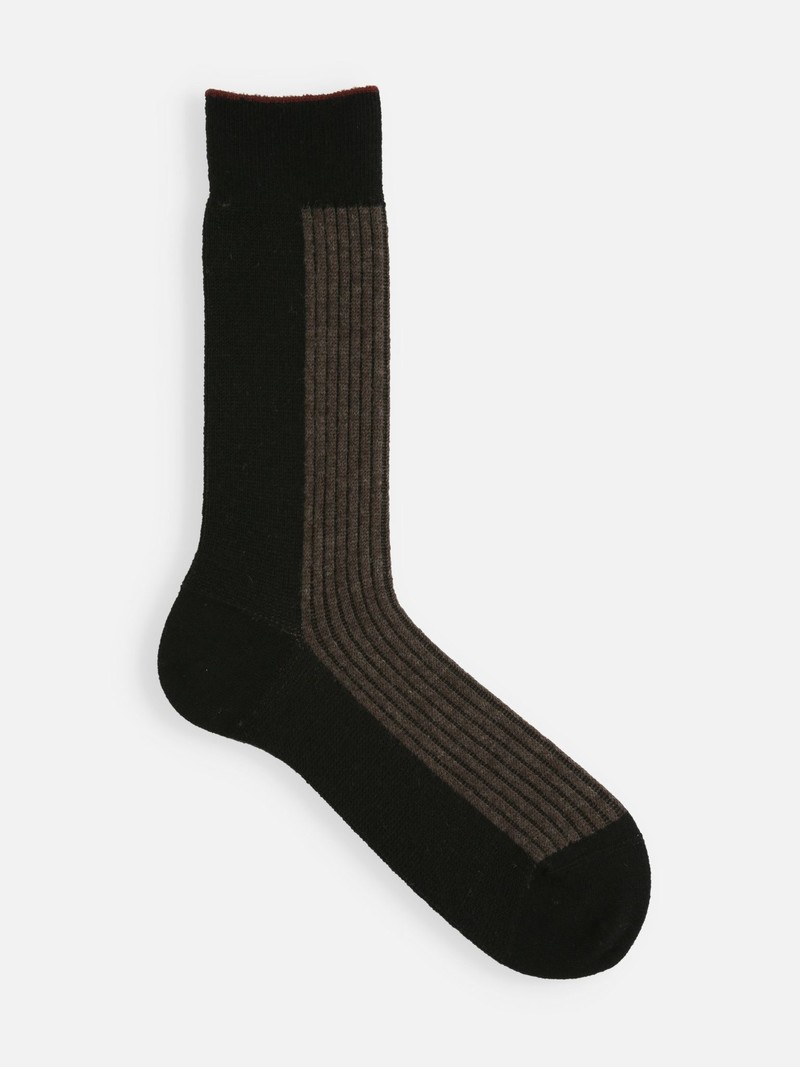 Merino Bicolore Rib Linking Crew Socken M