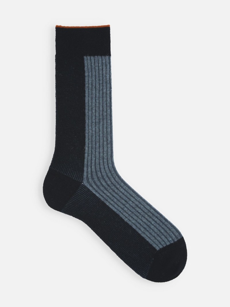 Merino Bicolore Rib Linking Crew Socken M