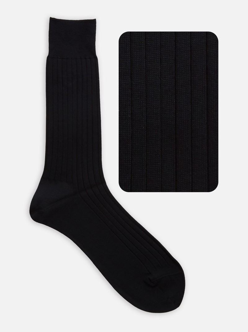 Chaussettes 100% Coton à Côtes Noir - Chaussettes homme fabriquées