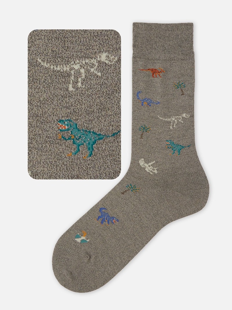 Dinosaur Pattern Crew Socks M