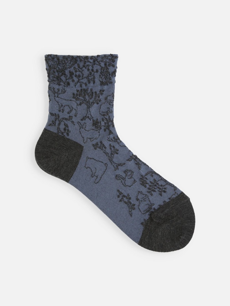 Merino Wool Animal Float Low Crew Socken