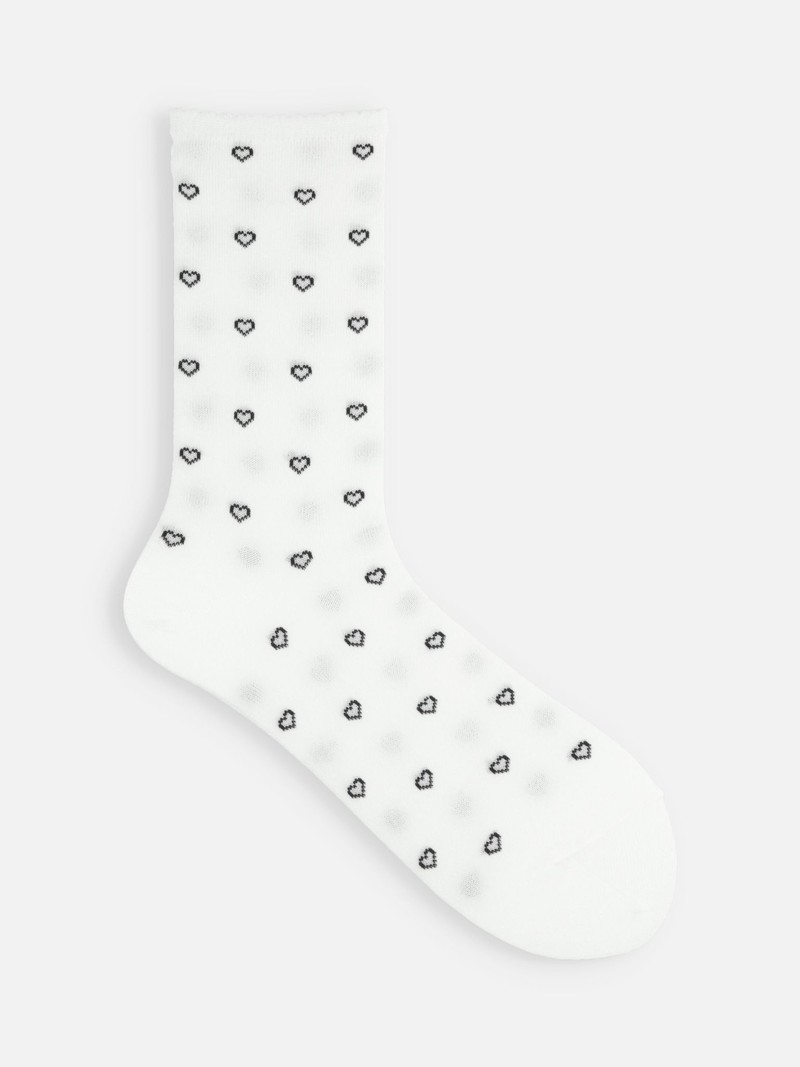 Lamé Heart Pattern Crew Socks