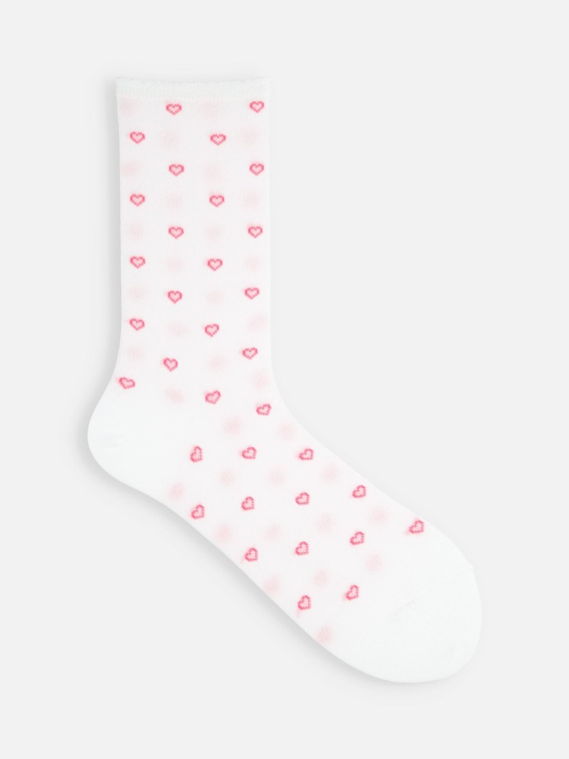 Lamé Heart Pattern Crew Socks