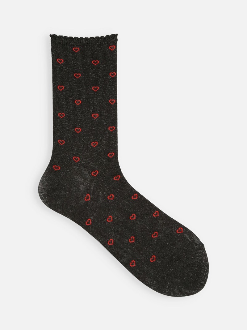 Lamé Heart Pattern Crew Socks