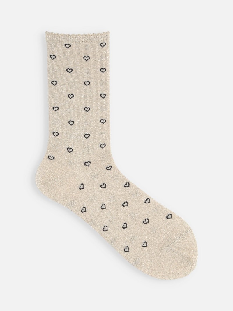 Lamé Heart Pattern Crew Socks