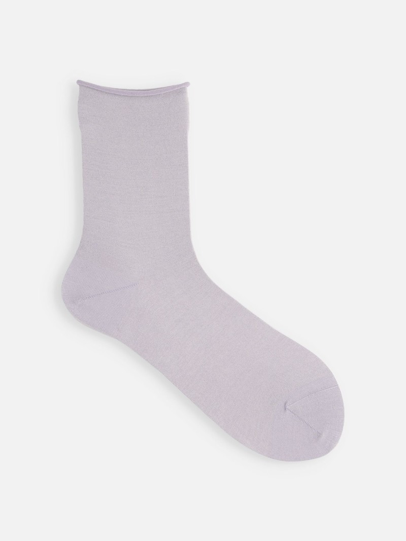 Premium Silk Plain Roll Top Low Crew Socks