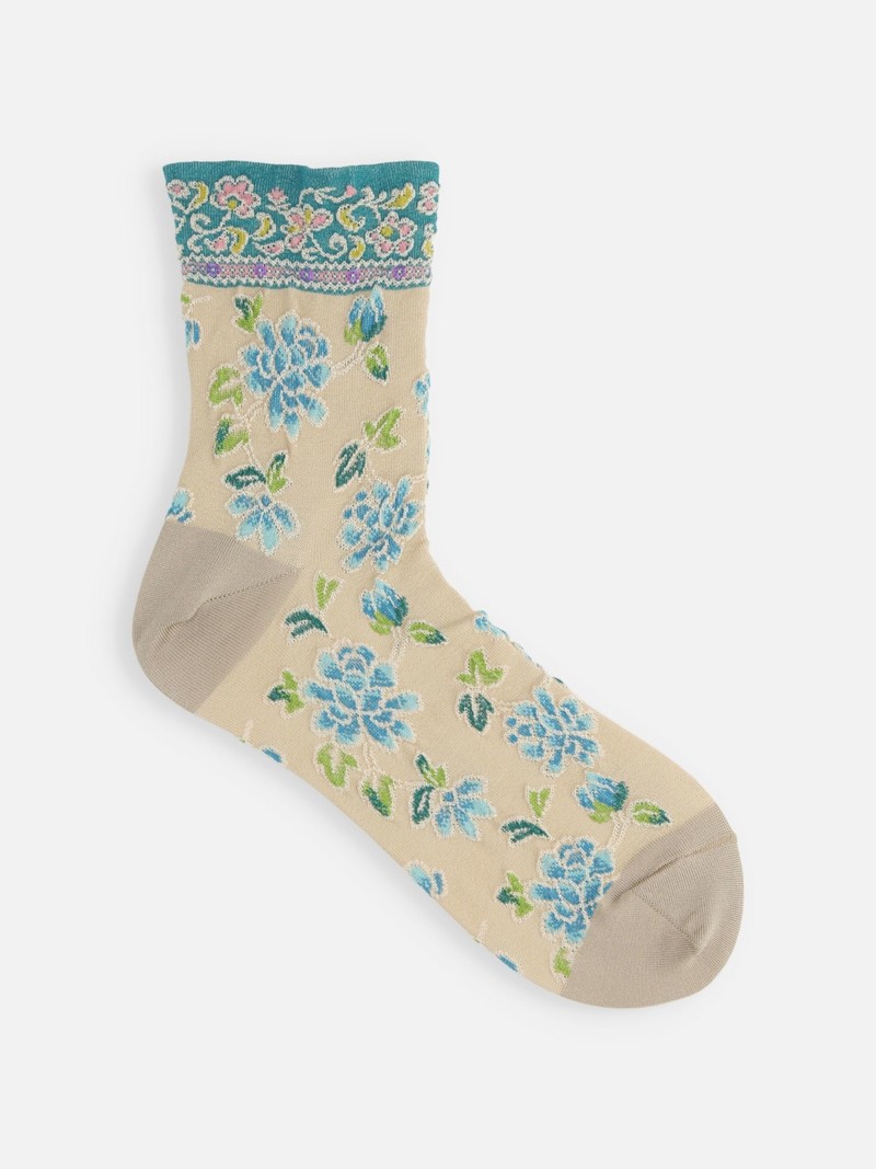 Float Oriental Flower Low Crew Socks