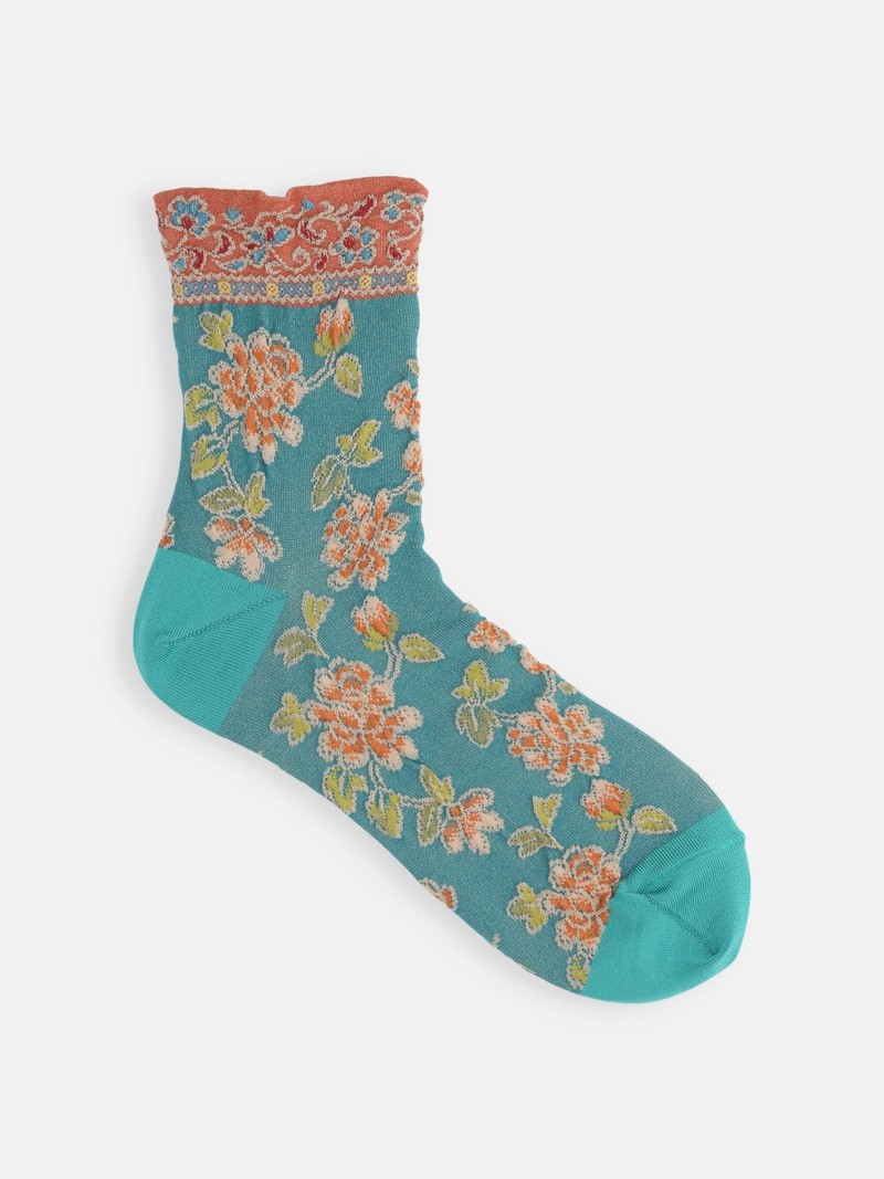Calcetín grabado flores orientales