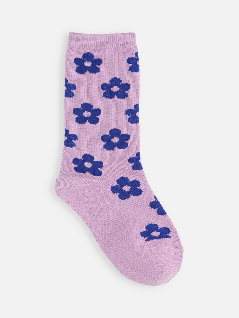 Kids Flower Pattern Crew Socks 16-18cm