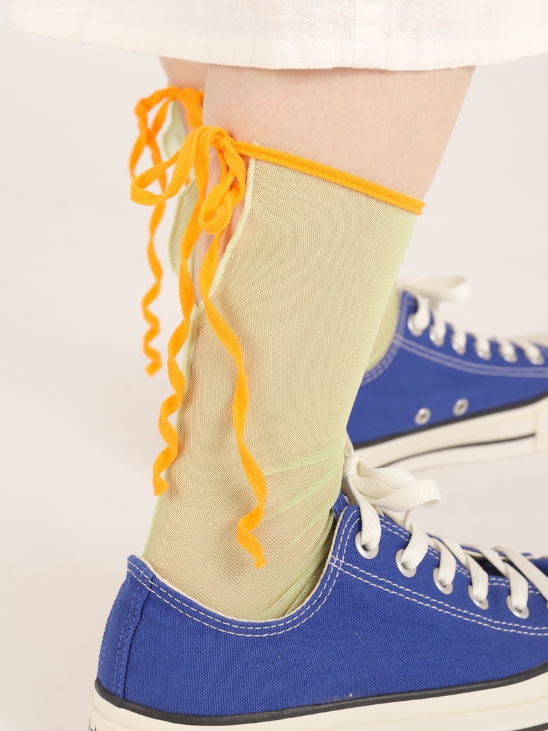 Mi-chaussette lacet arrière en tulle