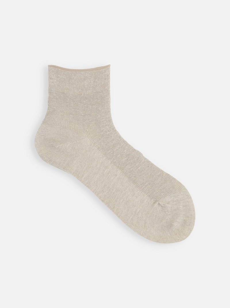 Premium French Linen Fine Rib Low Crew Socks