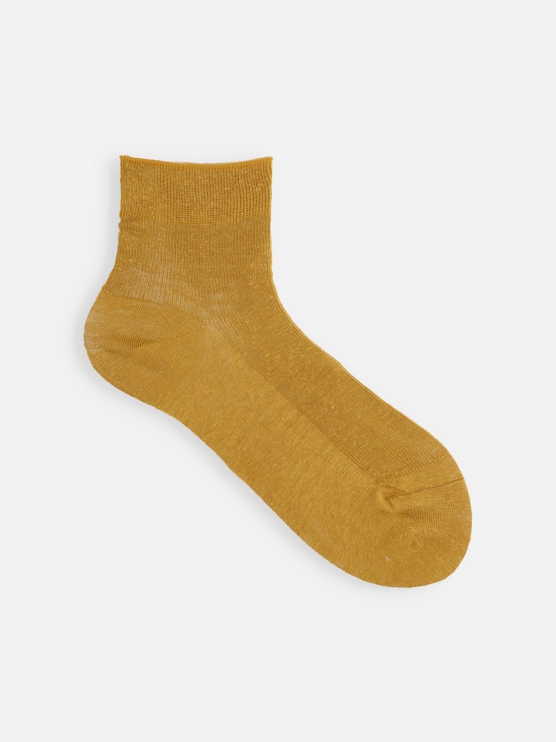 Premium French Linen Fine Rib Low Crew Socks