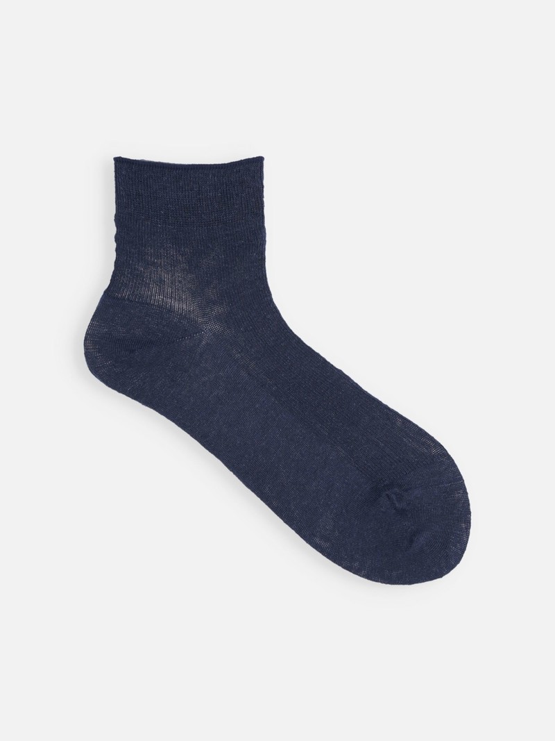 Premium French Linen Fine Rib Low Crew Socks