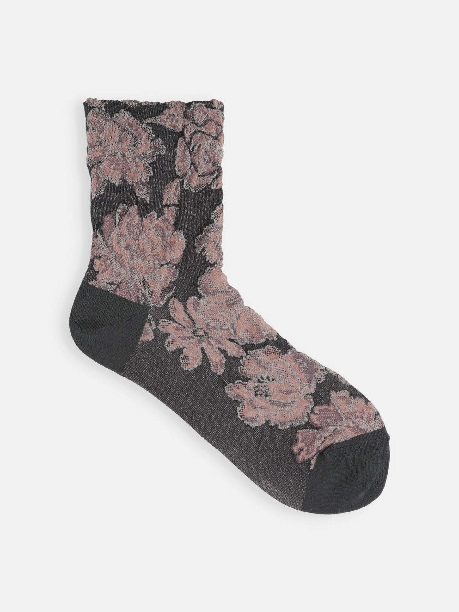 Viola Flowers On Black Mesh Socks Ankle High