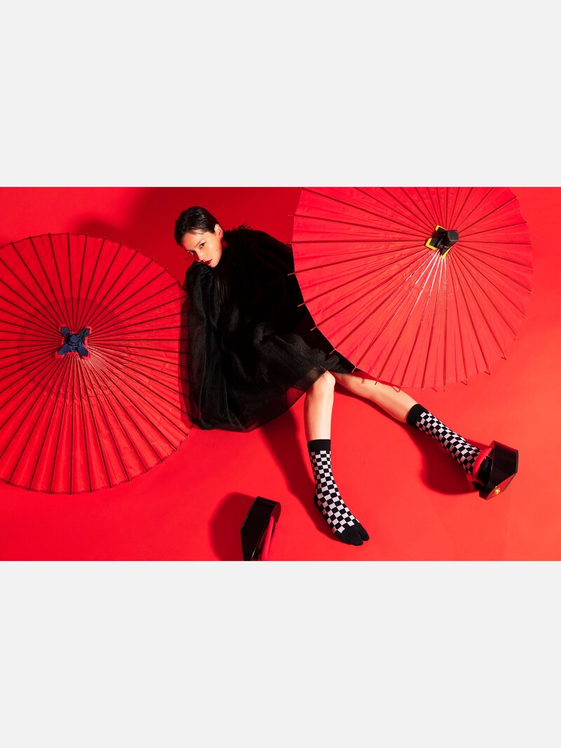 Kozue Collab Check Tabi Crew Socks M
